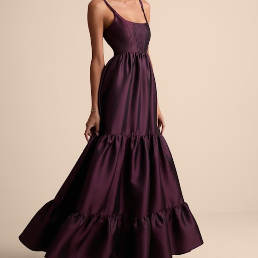 Lulus Avalie Plum Purple Tiered Bustier Maxi Dress - Size XS
